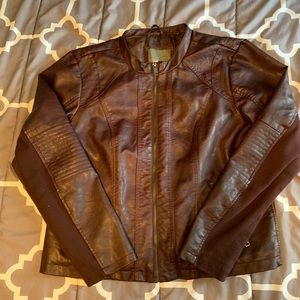 Reddish brown faux leather jacket